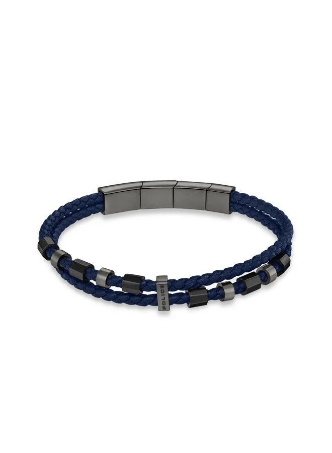 Freeway Grey Stainless Steel and Blue Leather Bracelet for Men 190mm